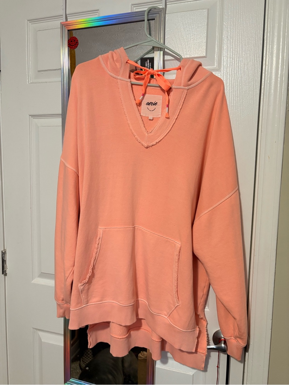 aerie Peach V-Neck Hoodie Sweatshirt